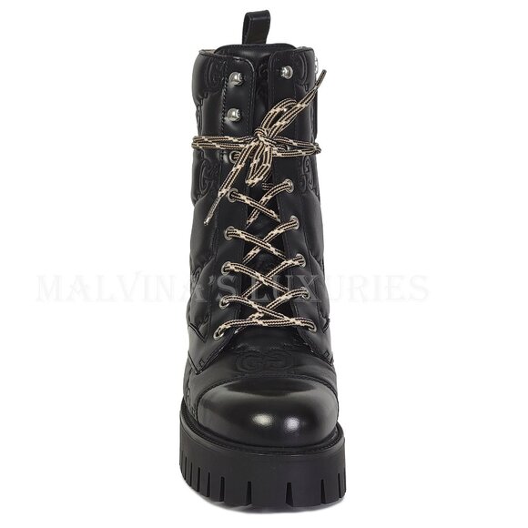 GUCCI BOOTS ANKLE BLACK GG LOGO LEATHER QUILTED LACE-UP sz 39.5 9.5 US - Picture 8 of 16